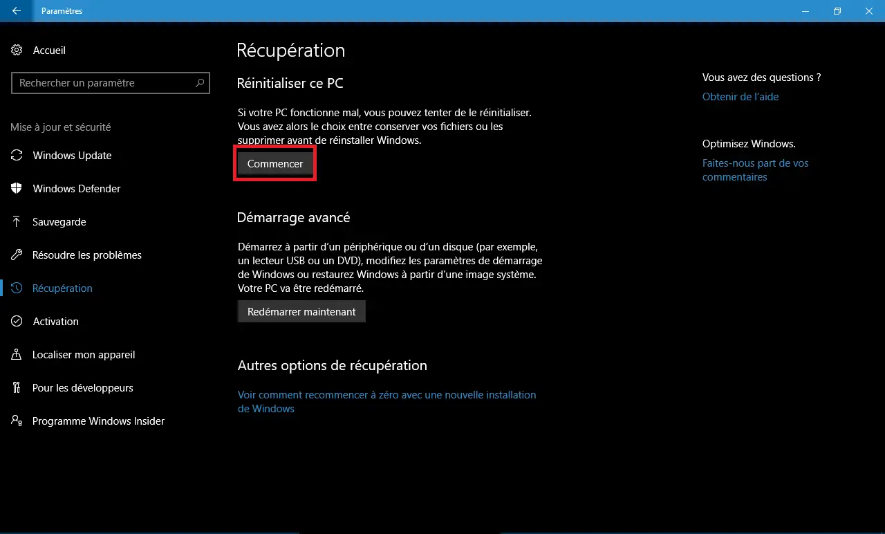 restaurer Windows 10 – 4