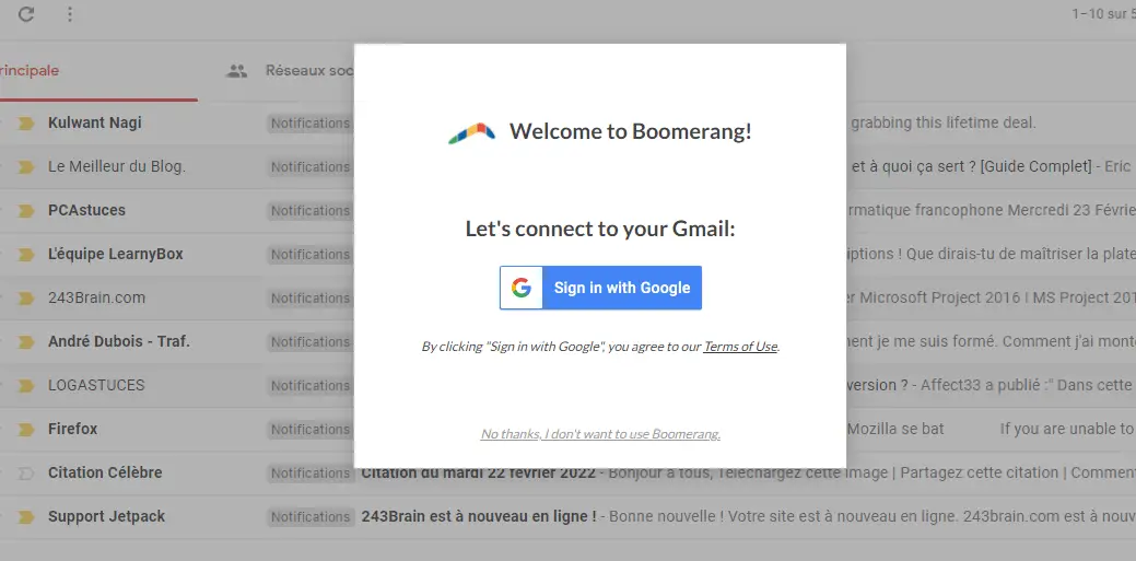 Boomerang pour activer l’accusé  de réception dans Gmail